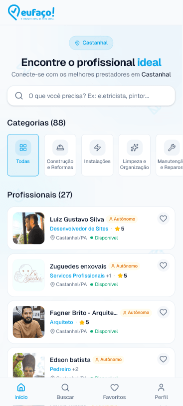App eufaço! - tela inicial